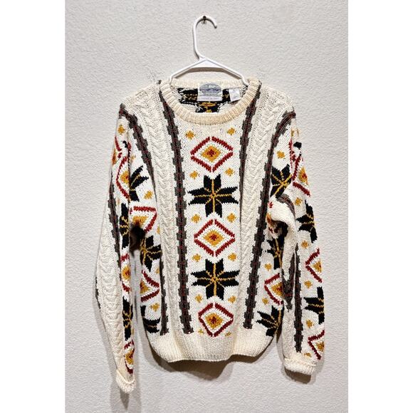 Vintage Britches Sweater Cableknit Aztec Geometry XL Ramie Cotton Cream - Picture 1 of 7